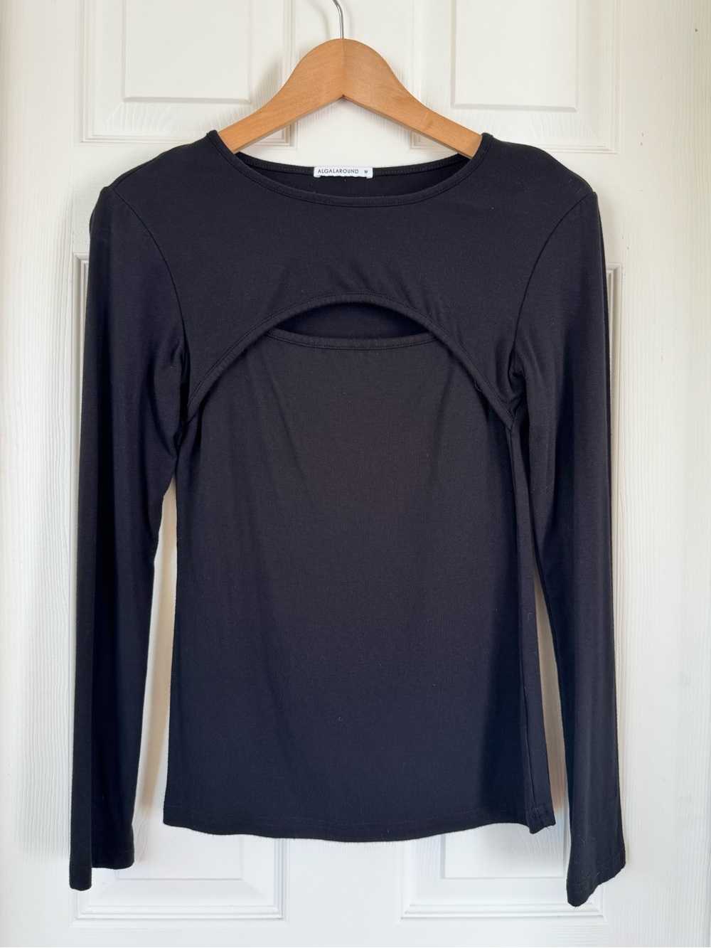 Algalaround Black Cutout Long Sleeve Top Size M Y2K